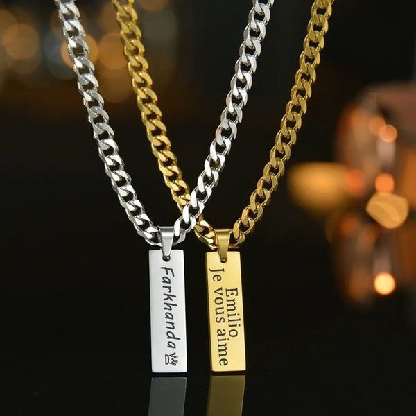 Custom Engraved Bar Necklace for Men & Women – Personalized Stainless Steel Pendant Chain