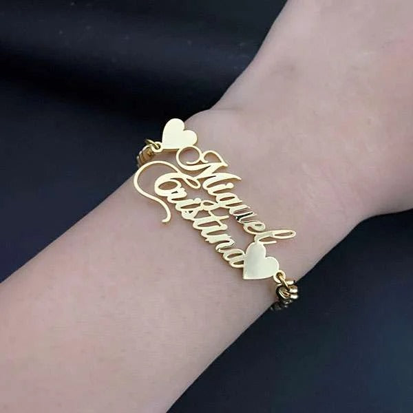 Custom Gold Name Necklace – Double Name with Heart Design