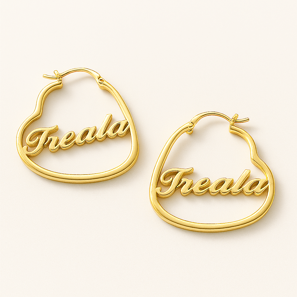 Custom Name Bubble Heart Hoop Earrings – Personalized 24CT Gold Plated Statement Jewelry for Women & Girls