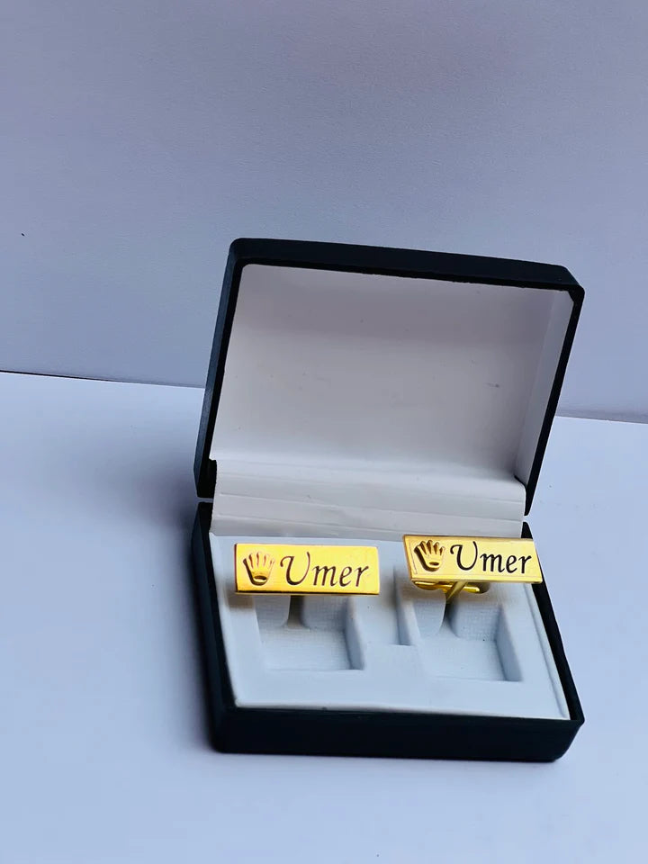 Custom Name Cufflinks for Men – Personalized Engraved Umer Design in Gift Box | Luxury Formal Accessory
